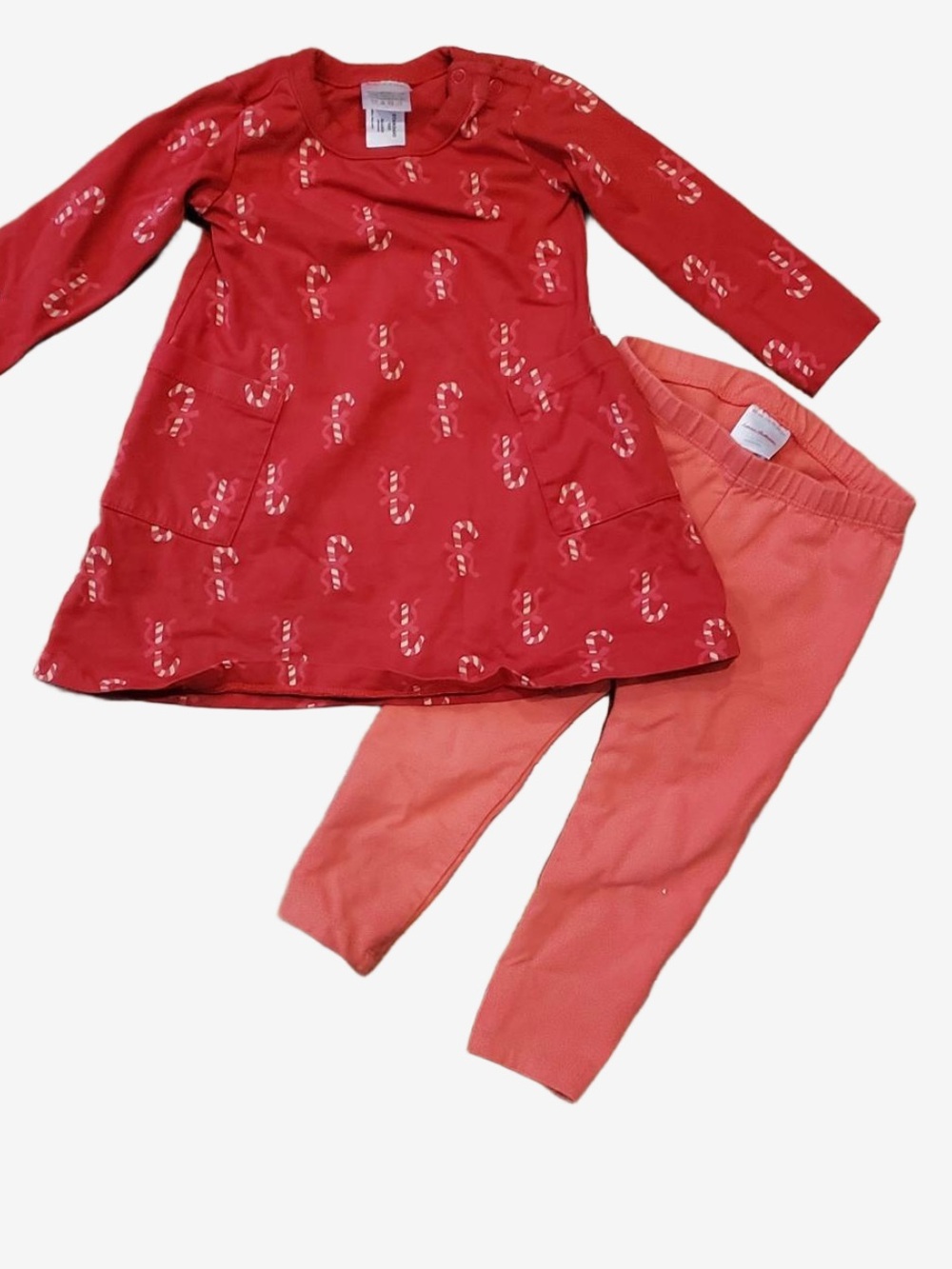 Hanna Andersson Printed Pocket Dress with Leggings Cheerful Candy Canes Red 6-12